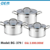 Bộ Nồi B-Gem BG-379 6 Món INOX304, Đáy nồi 5 lớp, Nắp Phẳng, Thiết Kế Phong Cách Châu Âu