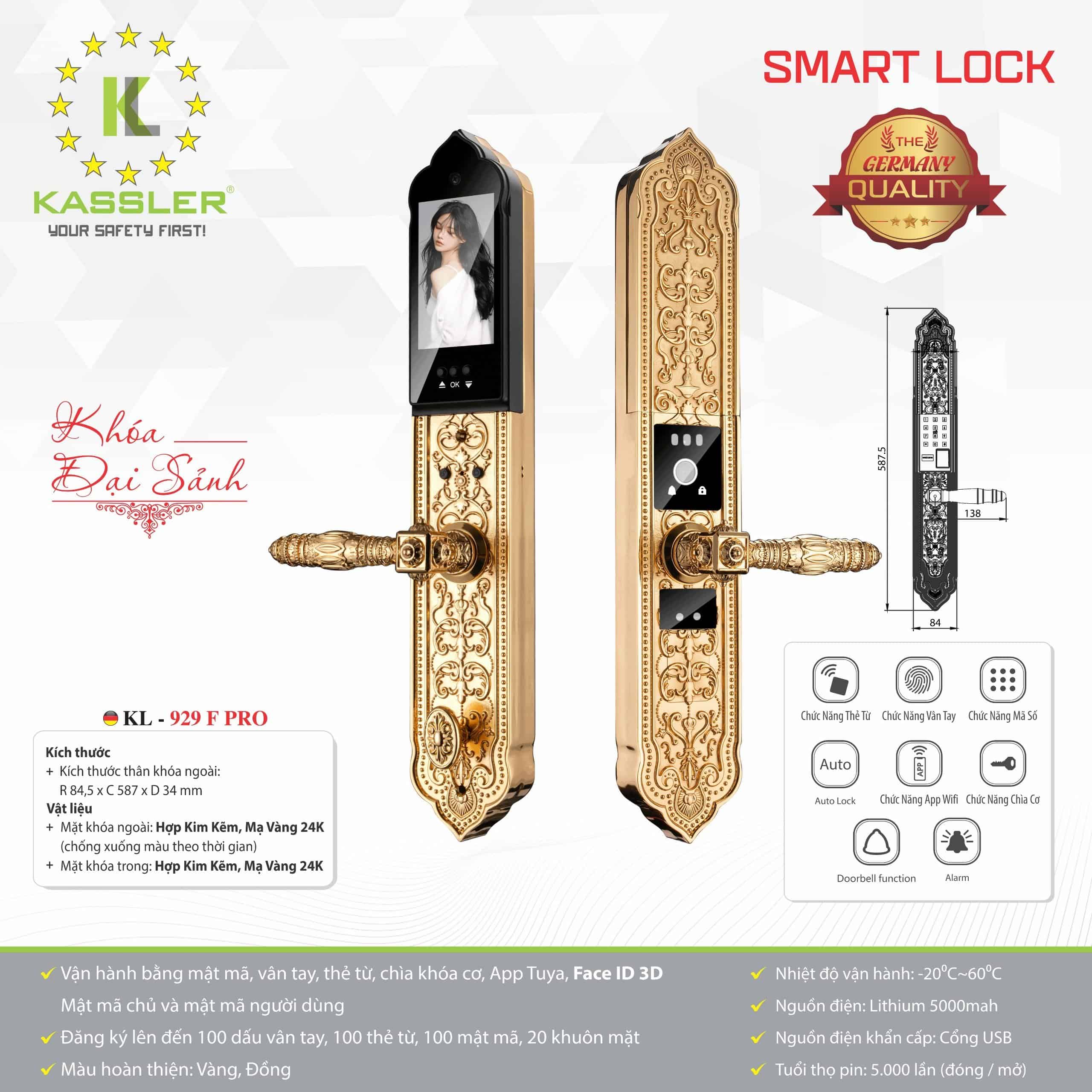 Khóa vân tay đại sảnh Kassler KL929 F Pro
