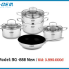 Bộ nồi B-Gem 8 món inox304 kèm xửng hấp model BG-888NEW