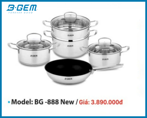 Bộ nồi B-Gem 8 món inox304 kèm xửng hấp model BG-888NEW