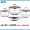 Bộ Nồi Belly B-Gem BG-988 ARIC Inox304 Cao Cấp 7 Chi Tiết Cấu Tạo Đáy Từ 3 Lớp