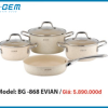Bộ Nồi Ceramic B-Gem BG-868 EVIAN Inox304 Cao Cấp 7 Chi Tiết Tráng Men Sứ Chống Dính