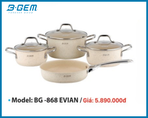 Bộ Nồi Ceramic B-Gem BG-868 EVIAN Inox304 Cao Cấp 7 Chi Tiết Tráng Men Sứ Chống Dính