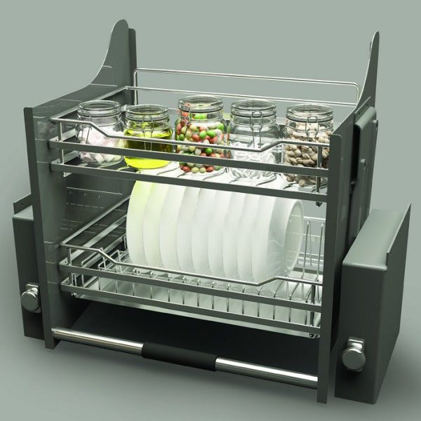 Bộ rổ úp chén dĩa nâng hạ lưới tròn LENTO R600mm inox 304 Cucina 504.76.004