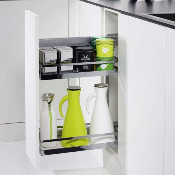 Rổ kéo Comfort II 2 khay cho tủ R250mm, màu đen, phiên bản phải, ray lắp trái, Hafele 545.53.960