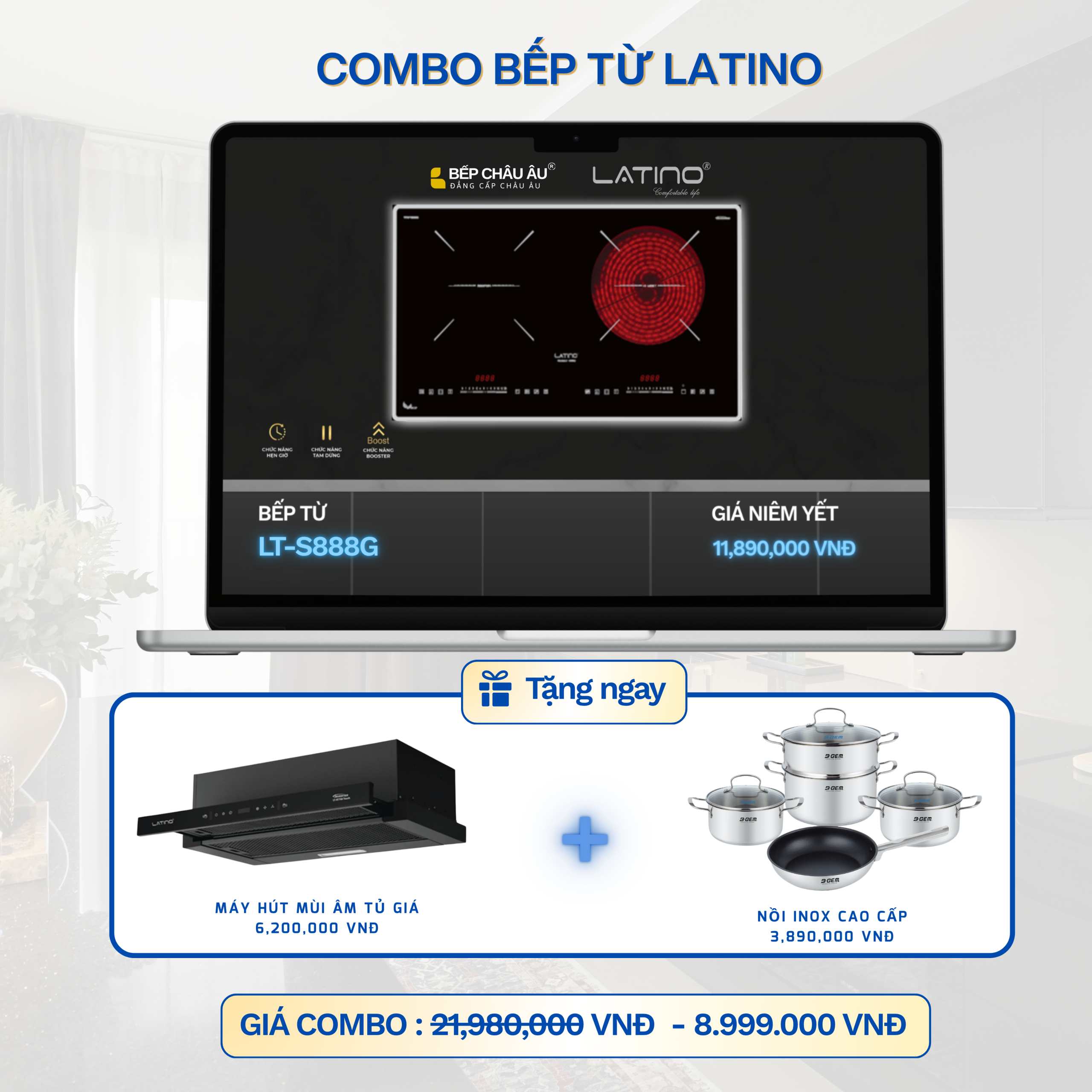 COMBO Bếp Từ LATINO LT-S888G VIP