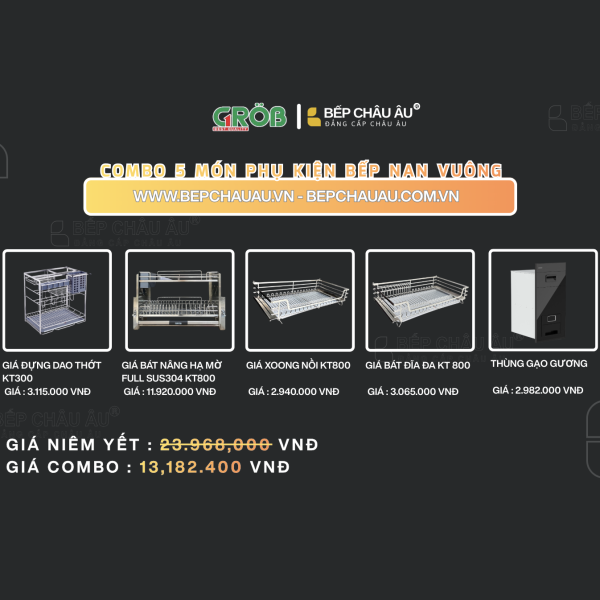 Combo 5 Món Phụ Kiện Bếp Nan Vuông Grob – Bếp Châu Âu