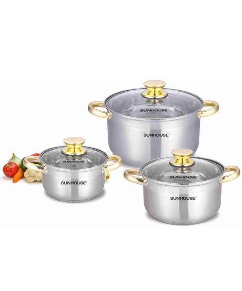Bộ 3 Nồi Inox 5 Đáy Từ Vung Kính Sunhouse SH781 (16cm, 20cm, 24cm) - 1
