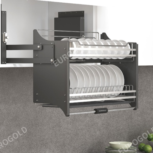 Giá bát đĩa nâng hạ inox 304 nan dẹt khung màu ghi EUI304180 (EUT9180) – Eurogold